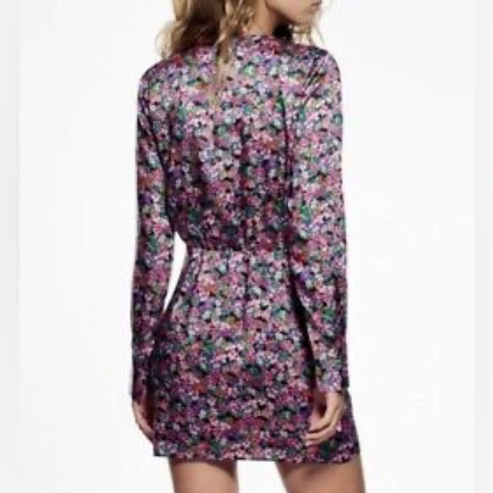 Zara Wrap Front Pink and Blue MiniDress with Long Sleeves Side Zip - Picture 11 of 12